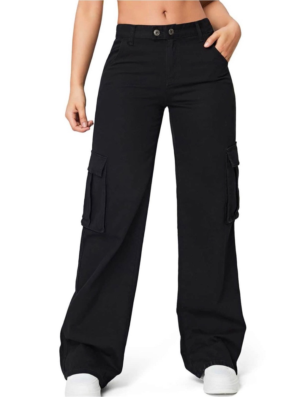 SHEIN Black Wide-Leg Cargo Pants with Side Pockets